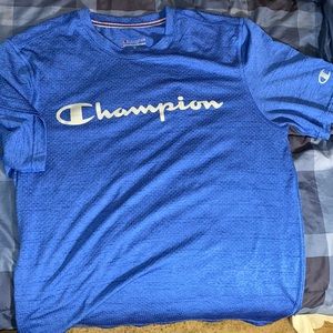 Medium blue Champion short sleeve T-shirt.